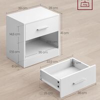 VASAGLE Set 2 noptiere, cu sertar si compartiment deschis, PAL, 28x39x41 cm, alb