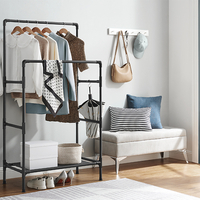 SONGMICS Raft de haine din metal, cu 2 bare de haine si 1 raft, stil industrial, 45x83x157cm, negru