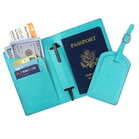 Portofel pentru Pasaport si Carduri, Vafy, 23x16 cm, 70g, din Piele PU, Suport Pix, Accesoriu Suport Eticheta, Unisex, Multifunctional, Bleu