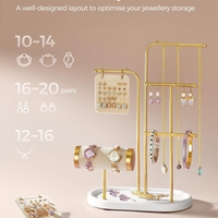 SONGMICS Stand suport pentru depozitare si expunere bijuterii, otel, 11x20x32 cm, auriu