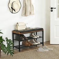 VASAGLE Banca pentru hol, cu raft suport de pantofi, sezut captusit imitatie piele, design industrial, 30x80x48cm, negru cu maro