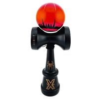 Kendama X Originala, Profesionala, Flippy, BLACK Spider King, Super Sticky cu Cupe Mari KING SIZE V3, Gaura in Baza, Rulment Metalic, din lemn 18 cm, Ata 62/65 cm, Rosu/Negru