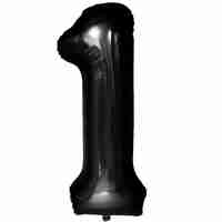 Balon din Folie Metalizata, Flippy, Figurina Cifra, Tema Aniversare 80 cm, Ambalaj Individual, Pai inclus, Umflare cu Aer sau Heliu, Negru, Cifra 1