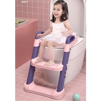 Reductor si Scaunel Inaltator WC, Flippy, pentru Copii 1 - 7 Ani, 2 Trepte Reglabile, Pliabil, Colac Moale, cu Spatar si Manere, Inaltime 54/58 cm x 39.5 x 35 cm, din Plastic+PVC, Roz/Mov