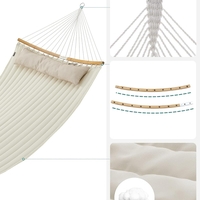 SONGMICS Hamac dublu cu bare curbate din bambus, perna inclusa, maxim 225 kg, 200x140 cm, crem