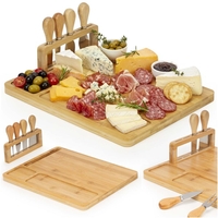 Set servire branzeturi cu platou din bambus si accesorii, 35x28x8 cm, maro natur