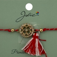Martisor Bratara Ciucure, Jolie, Snur Rosu Reglabil, cu Pandantiv, Model Trifoi cu Patru Foi
