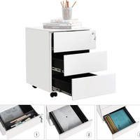 SONGMICS Dulap mobil rollbox pentru birouri, 3 sertare pentru documente, corp pre-asamblat, 45x39x54 cm, alb