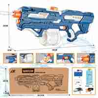 Pistol cu Apa pentru Copii, Rezervor 600ml, Flippy, 14ani+, cu baterie 1500mAh, Electric Burst, Albastru/Alb, 1000ML