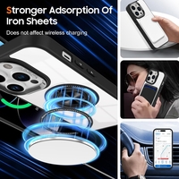 Husa de Protectie TPU, Vafy, pentru iPhone 16 Pro Max, Anticadere, cu Incarcare Wireless, Tehnologie Magsafe, Inel Magnetic Rotativ cu Functie de Suport, Transparent-Negru