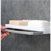 Savoniera Dubla, Flippy, de Perete, cu Compartiment de Scurgere, Montare prin Lipire, 26 x 8 x 4 cm, Alb/Gri