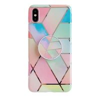Husa protectie pentru Apple iPhone XR Soft IMD TPU Marble Geometric Roz Suport inclus