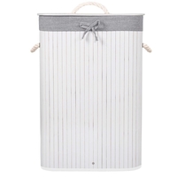 Cos de rufe cu capac, din bambus cu sac textil detasabil, 72 litri, 40x28x60 cm, alb si gri