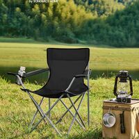 SONGMICS Set 2 scaune pliabile camping cu suport bauturi, husa transport, 52x84x81 cm, 120 kg, negru