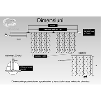 Instalatie Craciun, Tip Perdea, IP44, 10 m x 1 m, 600 LED-uri, Alb rece, 8 jocuri de lumini, Transformator cu telecomanda, Interconectabila, Prelungitor 3 m inclus, Fir transparent, Interior/ Exterior, Vafy