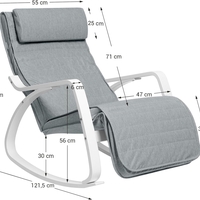 SONGMICS Scaun balansoar din lemn, suport picioare reglabil, maxim 150kg, 67x122x84cm, gri deschis