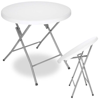 Masa pliabila rotunda pentru gradina sau catering 75x80 cm, HDPE si metal, alb