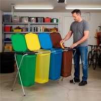 Cos de gunoi selectiv cu 4 compartimente, cadru metalic si capace PP, 128x42x74 cm