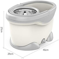 Set Galeata si Mop Rotativ 360°, Flippy, Cu Dubla Actiune Centrifuga, Pentru Uz Casnic, Maner din Otel Inoxidabil Telescopic, 2 Capte din Bumbac, 46x27x29 cm, Alb