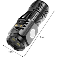 Lanterna cu 3 Nuclee Led, Vafy, Incarcare USB, Autonomie 4-20h, Raza Maxima 100-200 m, 5W, 4 x 4 x 9 cm, Suport de Agatat, Fund Magnetic, Negru Galvanizat