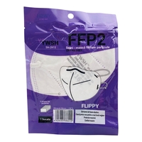 Set 15 bucati Masca de protectie faciala, Flippy®️, de unica folosinta, FFP2 CE 2163, 5 straturi, nesterila, ambalaj individual, Alb