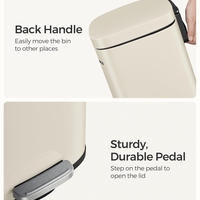 SONGMICS Cos de gunoi din otel cu pedala, galeata interioara plastic, capac inchidere lenta, 30L, 35x30x63cm, bej