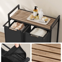 VASAGLE Cos de rufe, 2 compartimente, saci de rufe detasabili, raft, cadru metalic, 2x46L, 73x33x72 cm, maro si negru