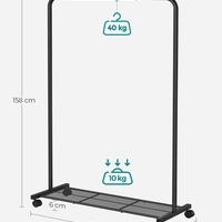 SONGMICS Suport pentru haine mobil cu roti, bara umerase si raft, stil industrial, 91x41x158 cm, negru