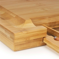 Set servire branzeturi cu platou din bambus si sertar glisant, 33x33x4 cm, maro natur
