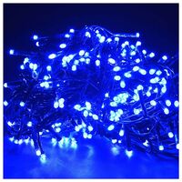 Instalatie Craciun Turturi, IP44, 10 m, 286 Led-uri ,Perdea Franjurata, Albastru, 8 jocuri de lumini, Transformator 31 V, Putere 9 W, Interconectabila, Interior/Exterior, Prelungitor 5 m inclus, Fir Transparent, Flippy