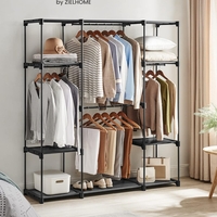 SONGMICS Dulap portabil pentru haine cu 4 bare de suspendare si rafturi, structura metalica, 151x43x166 cm, negru