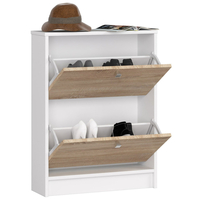 Dulap pantofi cu 2 usi rabatabile, PAL laminat 16 mm, 60x20x80 cm, alb si stejar sonoma