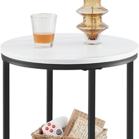 VASAGLE Masa rotunda, cu cadru de otel, noptiera, 45x55cm, negru cu blat alb aspect marmura
