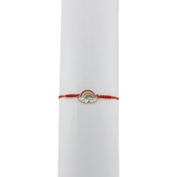 Bratara Martisor pentru Dama, Jolie, Model Curcubeu cu Inimi, Set 12 bucati, Pandativ din Inox Auriu, Snur Ajustabil Impletit, Rosu
