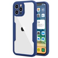 Husa Max Defence pentru Samsung Galaxy A02s/ A03s, Bumper Albastru, Fata Dubla Transparenta, Protectie Antisoc Full 360 ( fata, spate, margini ), Vafy