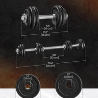 SONGMICS Set gantere reglabile 30 kg din fonta, 12 discuri, cu bara extensibila