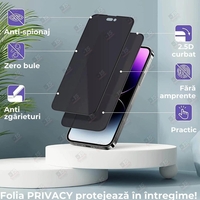 Folie Sticla Securizata, Vafy, Pentru Apple iPhone 16 Plus, Privacy Classic, 2.5D, Confidentialitate 30°, Negru Transparent