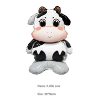 Balon din Folie Metalizata, Vafy, Mini Figurine Animalute, Model Vacuta, Tematica Aniversare, 38x58 cm, Ambalaj Individual, Pai Inclus, Umflare cu Aer sau Heliu, Multicolor