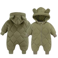 Combinezon de Iarna, Vafy, pentru Bebelusi, din Bumbac, cu Urechi, Mansete Elastice, Unisex, 73 cm, Verde