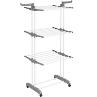 SONGMICS Uscator de rufe pliabil 4 niveluri, cu aripi laterale si roti, otel inoxidabil, 126x64x172 cm, alb