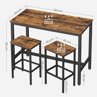 VASAGLE Set masa de bar cu 2 scaune, cadru din otel, blat lemn, stil industrial, 120x60x90cm, maro rustic