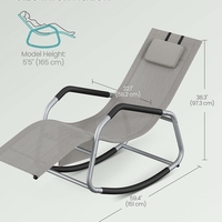 SONGMICS Sezlong balansoar gradina, cu tetiera reglabila si buzunar lateral, cadru otel, maxim 150 kg, 151x56x97 cm, gri