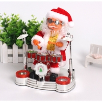 Decoratiune Mos Craciun, Flippy, Animat, care Canta si Danseaza, cu Tobe, Imbracat Festiv, 20x17 cm Inaltime, Rosu