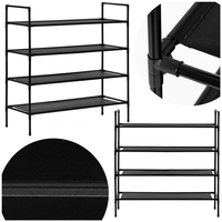 Raft pantofi cu 4 polite, structura metalica si rafturi textile, 72x28x75 cm, negru