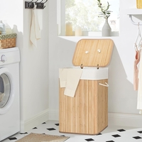 SONGMICS Cos de rufe din bambus, pliabil, cu captuseala detasabila lavabila, 72L, 40x30x60cm, natural