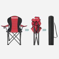 SONGMICS Scaun pliabil camping cu sezut buretat, suport bauturi, husa transport, 250 kg, 90x55x102 cm, rosu