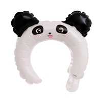 Balon din Folie Metalizata, Vafy, Tip Coronita cu Urechi, Model Panda, Ambalaj Individual, Pai Inclus, Umflare cu Aer sau Heliu, 27 x 28 cm, Alb/Negru
