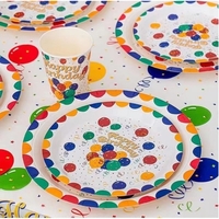 Set 10 Farfurii de Unica Folosinta, Vafy, din Carton, 23 cm, Model Happy Birthday, Multicolor