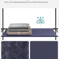 SONGMICS Garderoba din material textil, dulap portabil, cu rafturi si sina de agatat, 150x45x175cm, albastru
