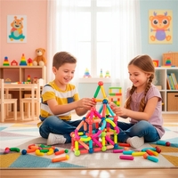 Set de constructie din piese magnetice educative pentru copii 100 de piese, colorate